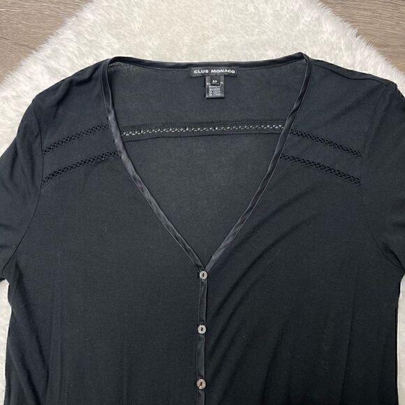 CLUB MONACO Shirt Womens S Button Up Blouse Top Black Ruffle Sleeves - Picture 3 of 11